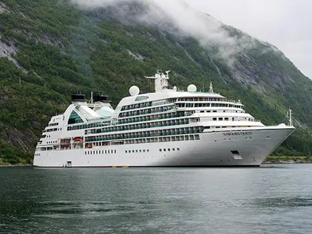 Seabourn luxury ship in Norwegian Fjords scenery