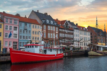 Colourful waterfront buildings in Northern Europe