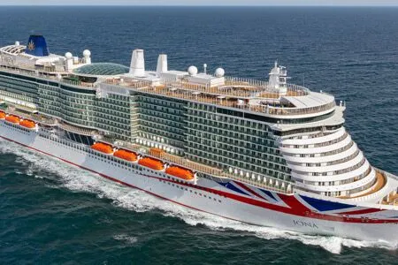 P and O Cruises ship sailing through the Norwegian Fjords