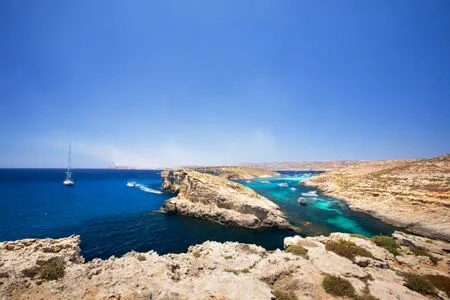 Mediterranean coastal town and blue sea