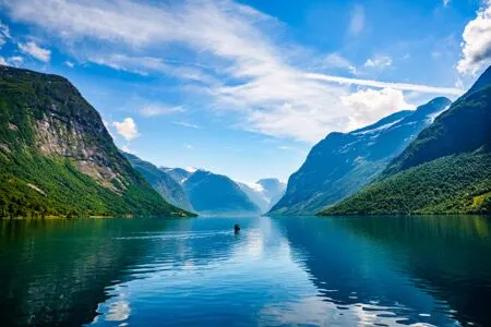 Waterfalls and cliffs seen on a Norwegian Fjords cruise